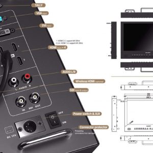 Lilliput BM280 monitör arka panel bağlantıları ve ölçüleri