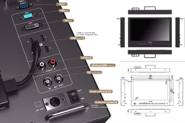 Lilliput BM280 monitör arka panel bağlantıları ve ölçüleri